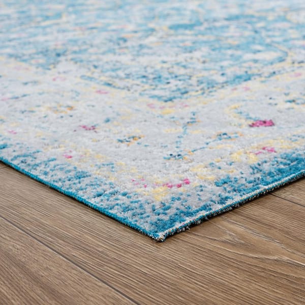 Lr Home Distressed Blue Cream 5 Ft 3, Brown Cream And Teal Rugs