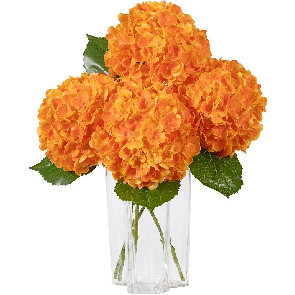3Pcs 20in Orange Hydrangea Artificial Flowers Latex Real Touch
