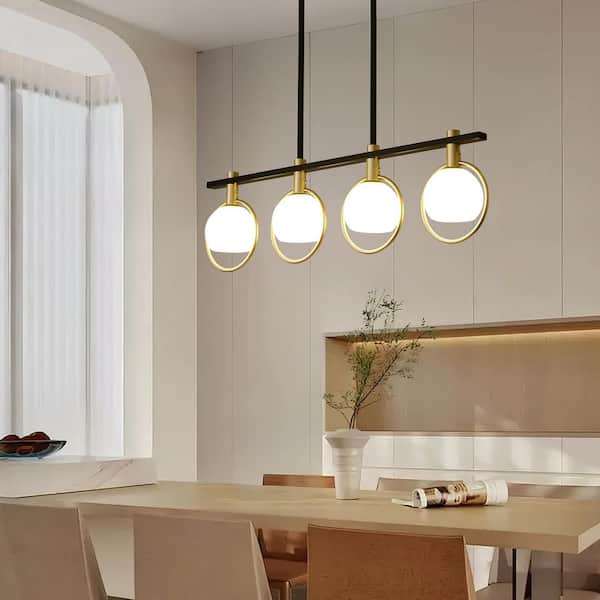 BAOURE 34. 25 in. 4 Lights Black Dining Room Light Fixture Kitchen ...