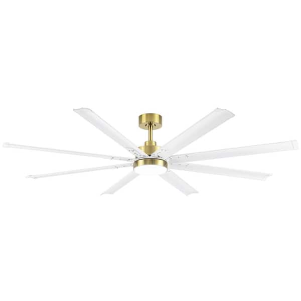 Breezary Oscar 72 in. (6 ft.) Integrated LED Indoor White-Aluminum-Blade Gold Ceiling Fan with Light and Remote Control Included