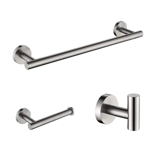 FORCLOVER 3-Piece Bath Hardware Set with Towel Bar, Toilet Paper Holder and Towel Hook in Brushed Nickel