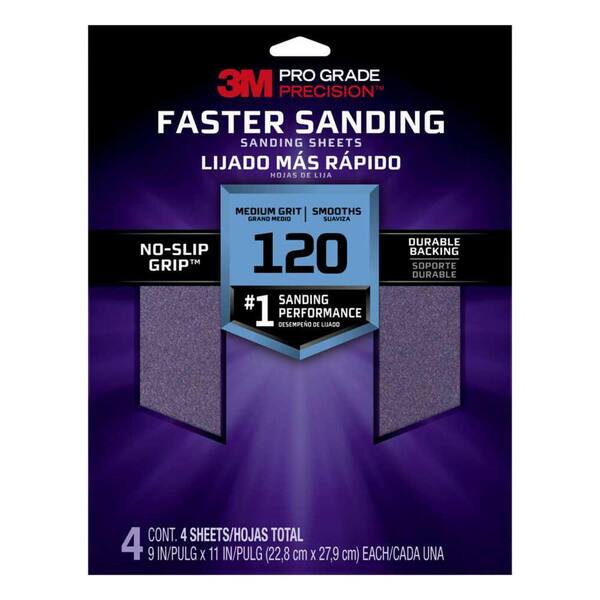 3M Pro Grade Precision 9 in. x 11 in. 120 Grit Medium Faster Sanding Sanding Sheets (4-Pack)