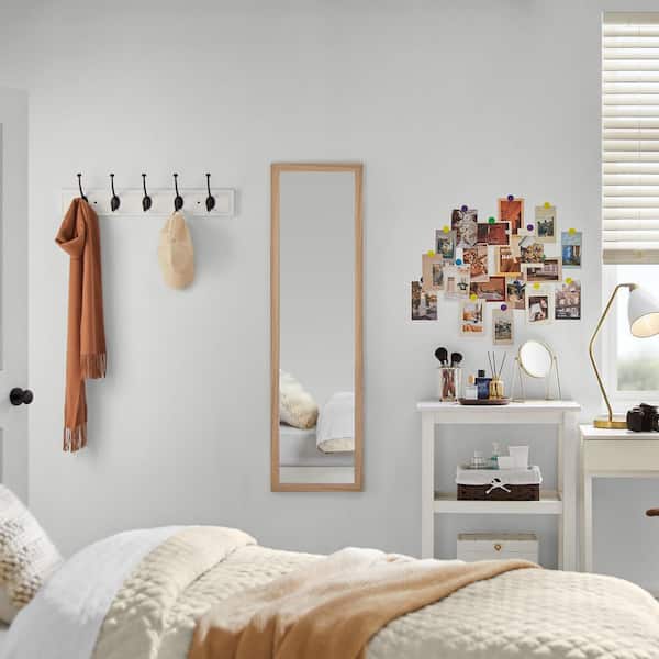 Natural Wood Finish 14.2 in. W x 50.2 in. H Over The Door Rectangle MDF Framed Mirror