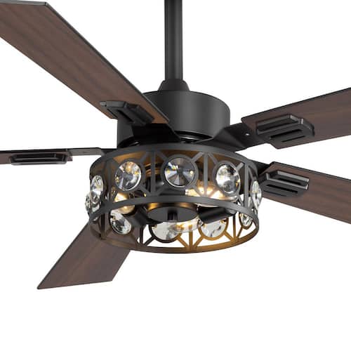 Sergio 48 in. Indoor Crystal Black Ceiling Fans with Remote Control and Light Kit Included Lighting