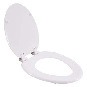 Elongated Wood Closed Front Toilet Seat with Lid in White