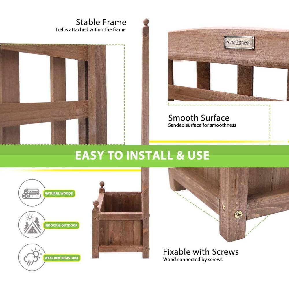 48" Dark Brown Fir Wood Planter with Trellis