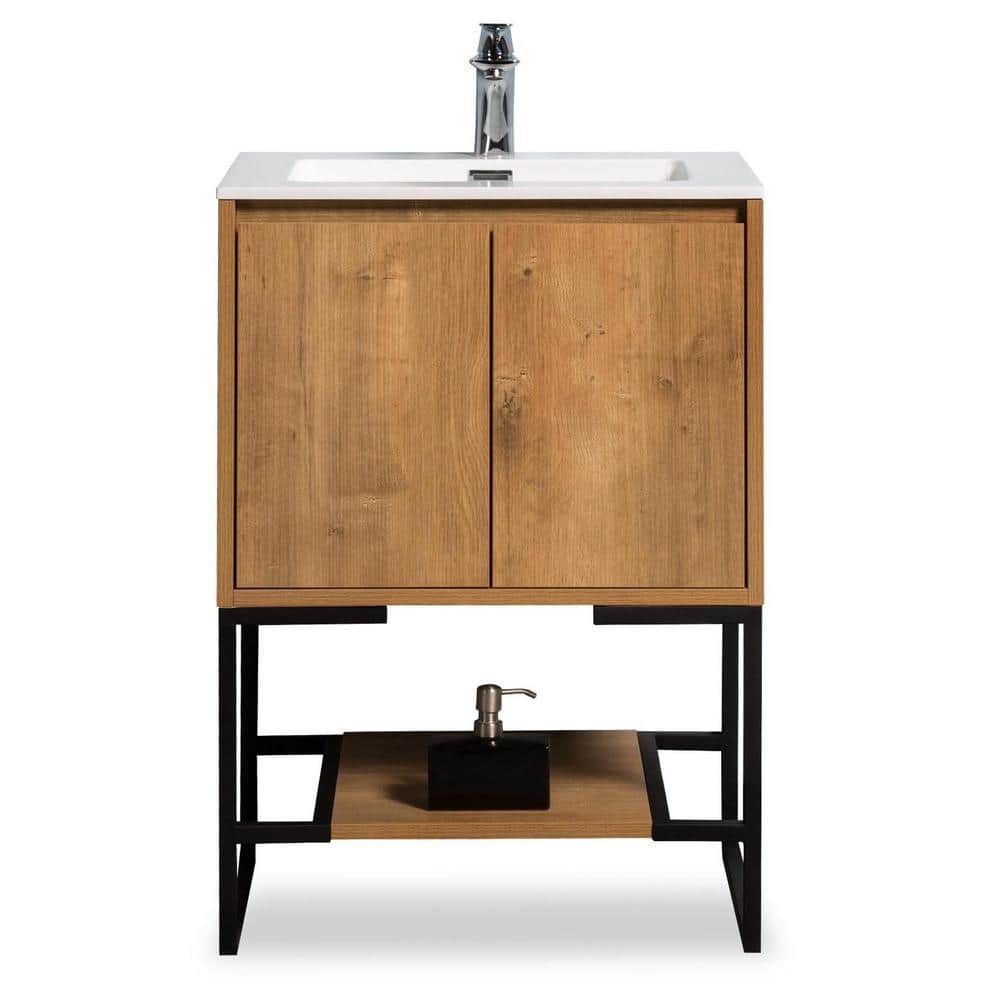 Allen 24 in. Freestanding Oak Bath Vanity Open-Shelf Bathroom Storage Vanit