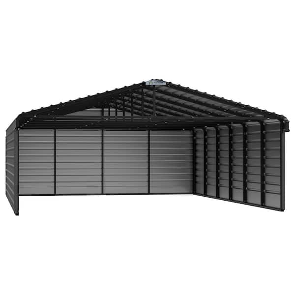 20 ft. W x 29 ft. D x 7 ft. H Charcoal Galvanized Steel Carport with 3-sided Enclosure