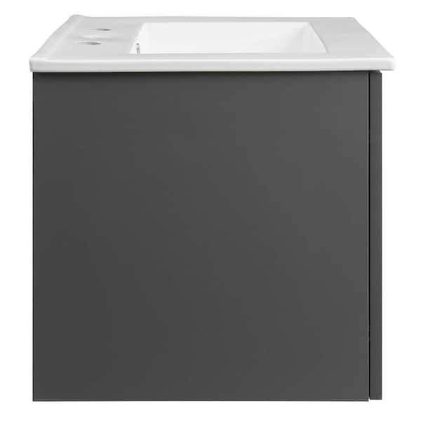 Maybelle 24in. Wall-Mount Bathroom Vanity in White with White Ceramic Top