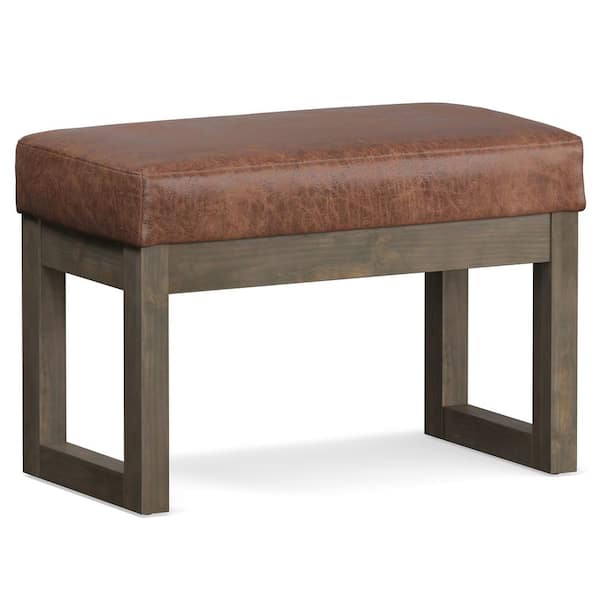 Milltown 27 in. Rectangle Footstool Ottoman Bench in Distressed Saddle Brown Vegan Faux Leather, Assembled