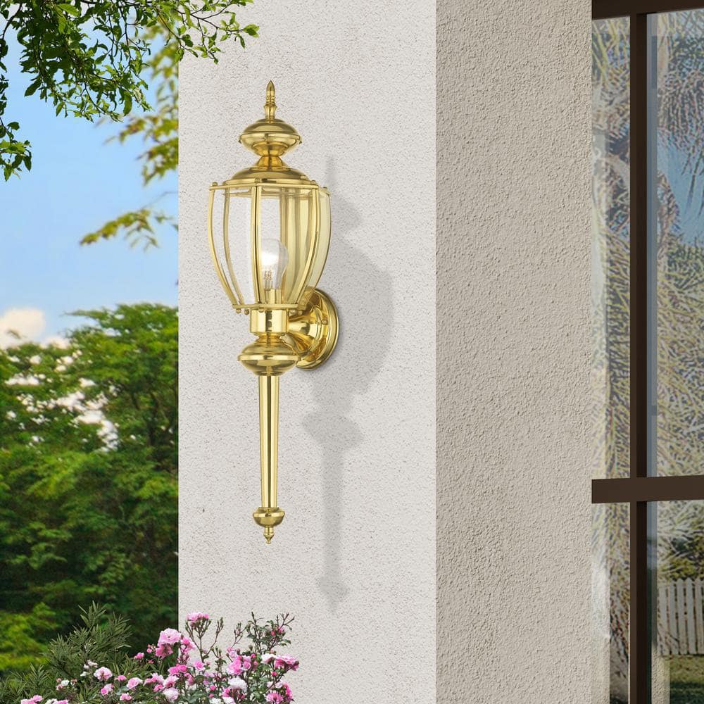 Elegant Polished Brass Outdoor Wall Lantern with Clear Beveled Glass