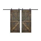 K Series 72 in. x 84 in. Aged Barrel DIY Finished Knotty Pine Wood Double Sliding Barn Door with Hardware Kit