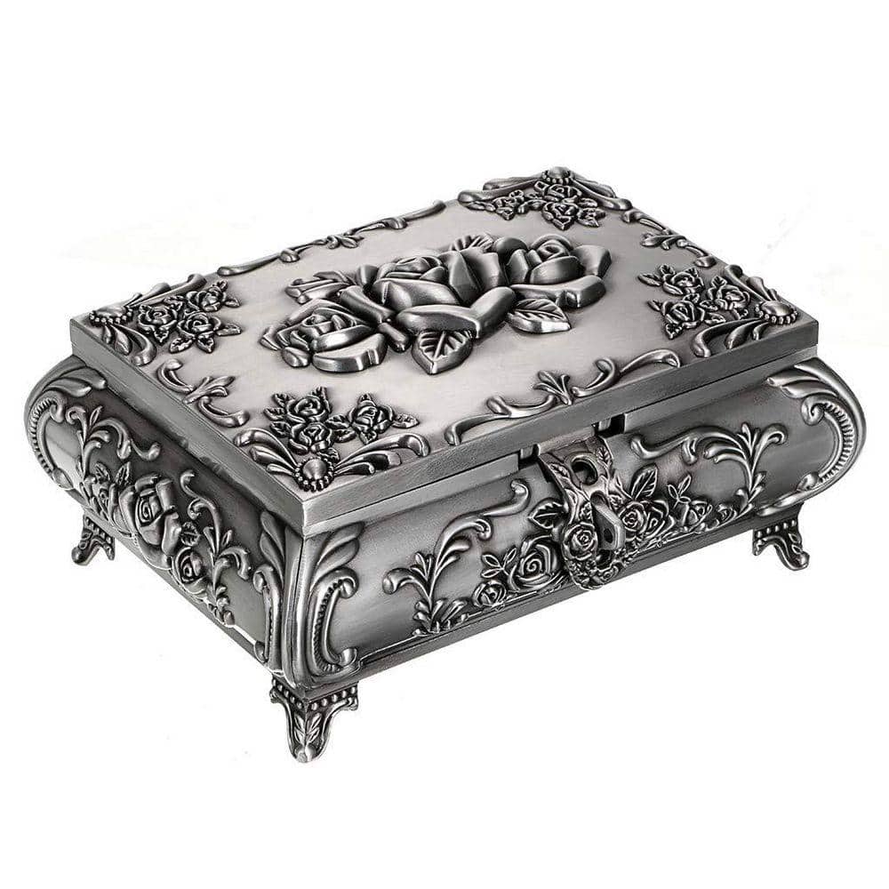 Large Vintage Metal Jewelry Box Antique Jewelry Keepsake Gift Box