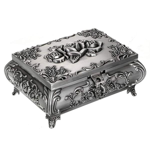 Large Vintage Metal Jewelry Box Antique Jewelry Keepsake Gift Box