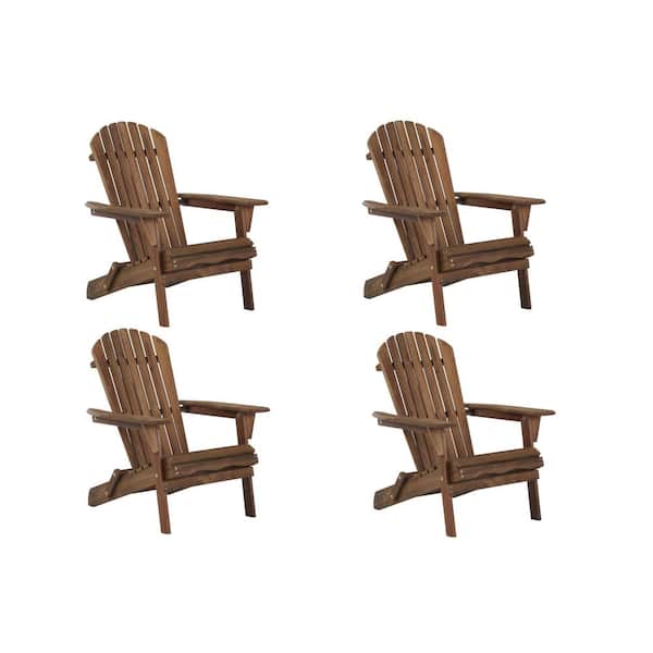 TIRAMISUBEST Premium Hemlock Dark Brown Wood Foldable Adirondack Chairs 100% Solid Wood 350 lbs. Weight Capacity (4-Pack)