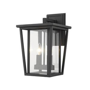 2-Light Black Outdoor Wall Sconce with Clear Glass