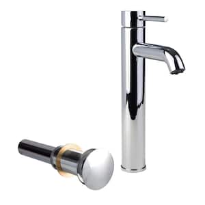 Single Hole Single-Handle High-Arc Vessel Bathroom Faucet with Drain in Chrome
