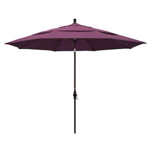 11 ft. Bronze Aluminum Market Patio Umbrella with Crank Lift in Iris Sunbrella