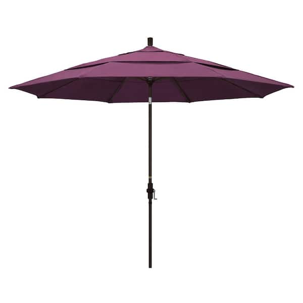 California Umbrella 11 ft. Bronze Aluminum Market Patio Umbrella with Crank Lift in Iris Sunbrella