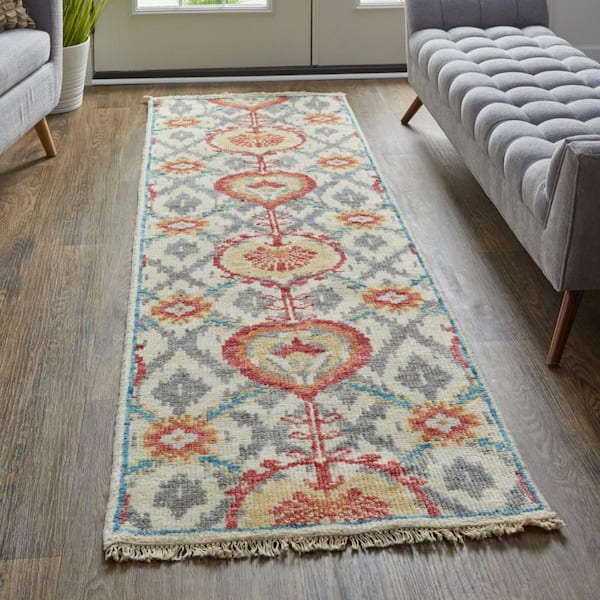 2 ft. x 8 ft. Orange, Ivory Floral Runner Rug