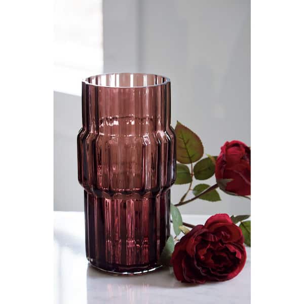 Signature DESIGN BY ASHLEY Dorlow 9 in. H Purple Glass Cylinder Decorative Vase (Set of 2)