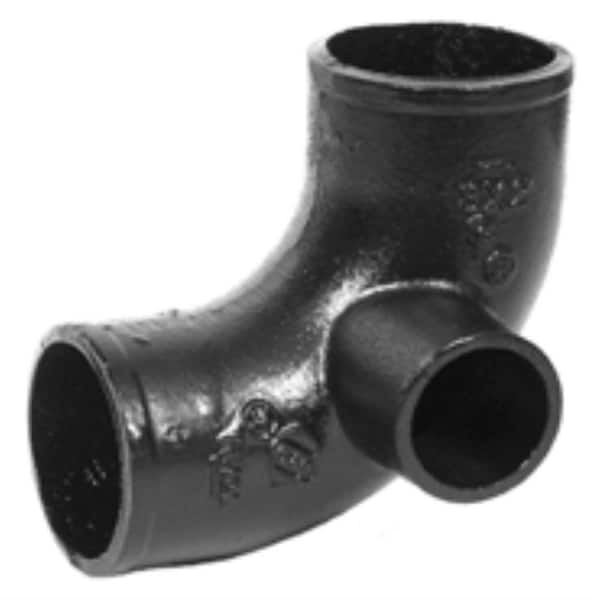 Charlotte Pipe 4 in. x 2 in. Cast-Iron DWV 90-Degree No-Hub Fitting with Side Inlet