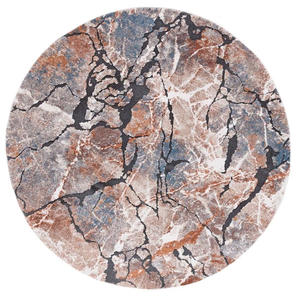 SAFAVIEH Cyrus Shag 7 ft. x 7 ft. Gray/Rust Distressed Marble Round ...