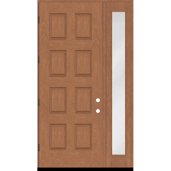 Steves & Sons Regency 53 in. x 96 in. 8-Panel RHOS AutumnWheat Stain Mahogany Fiberglass Prehung Front Door w/14in.Sidelite