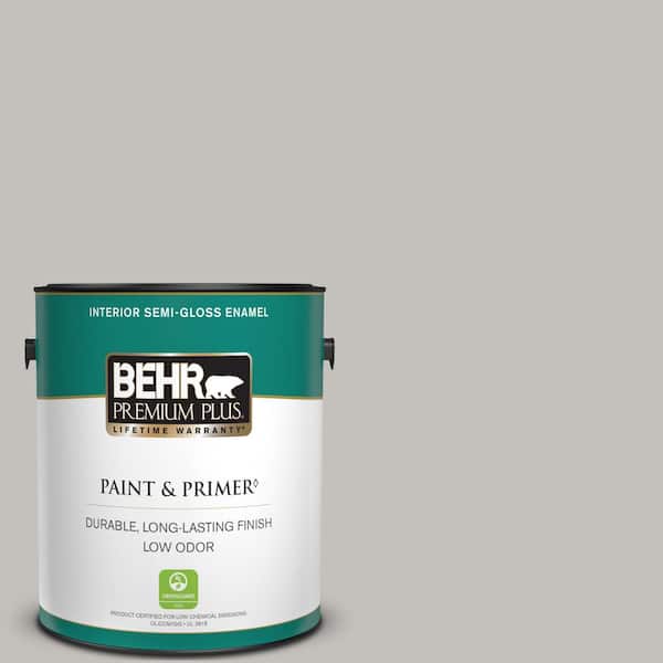 BEHR PREMIUM PLUS 1 gal. #PPU18-10 Natural Gray Semi-Gloss Enamel Low Odor Interior Paint & Primer