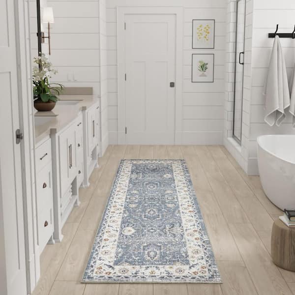 Astra Machine Washable Blue 2 ft. x 6 ft. Medallion Traditional Runner Area Rug