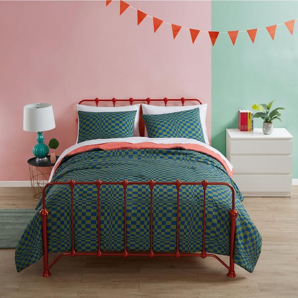 Unbranded Smarts and Crafts 2-Piece Multicolor Technicolor Diamond Knit Microfiber Twin/Twin XL Comforter Set