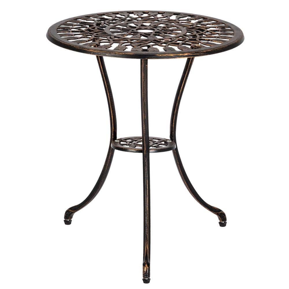 Bronze Cast Iron 3-Piece Tulip Bistro Set with Round Table