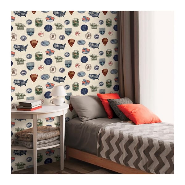 Jurassic World Badges Multicolor Vinyl Peel and Stick Matte Wallpaper 28.18 sq. ft.