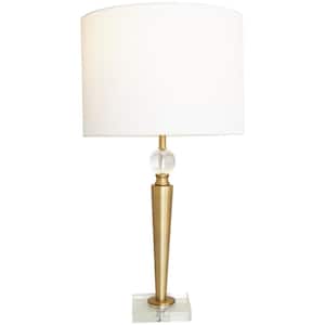 27 in. Gold Metal Inverted Cone Shaped Task and Reading Table Lamp with Glass Ball Accent and Square Base
