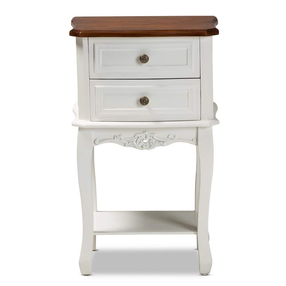 Darla Traditional French White & Cherry Brown Wood Nightstand