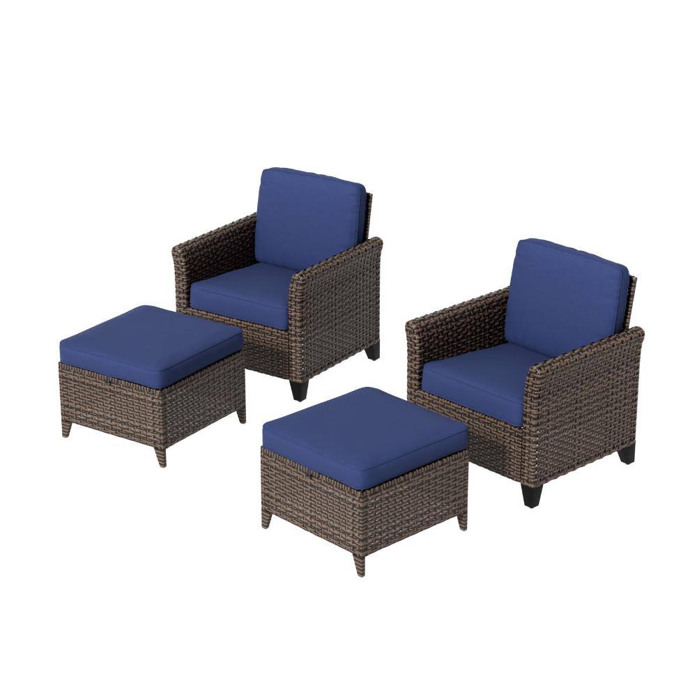 Patio Wicker Conversation Set Furniture Set 3 PCS w/ Ottoman & Armchair All-Weather for Backyard Outdoor, Blue price history on PriceWatchPro