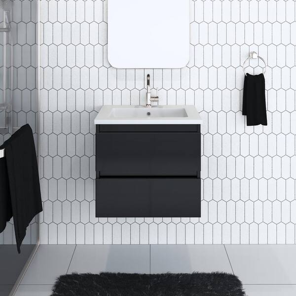 VOLPA USA AMERICAN CRAFTED VANITIES Salt 24 in. W x 20 in. D Bath Vanity in Glossy Black with Acrylic Vanity Top in White with White Basin