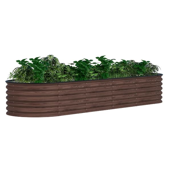 8 ft. x 2 ft. x 1.4 ft. Wood Grain Galvanized Steel Oval Raised Garden Bed 9-in-1 Planter Box Outdoor, Carbonized