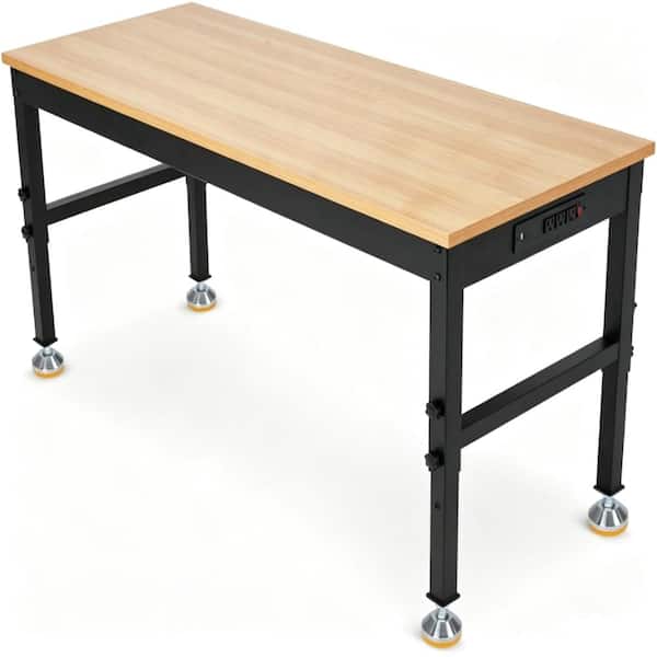 48" x 24" Work Bench, Adjustable Height Workbench, Heavy Duty Rubberwood Tabletop with Built-in Power Outlets