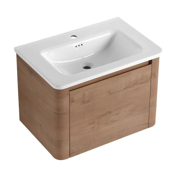 Yunus 28 in. Single Sink Folating Imitative Oak Bath Vanity with White Ceramic Top Unassembled