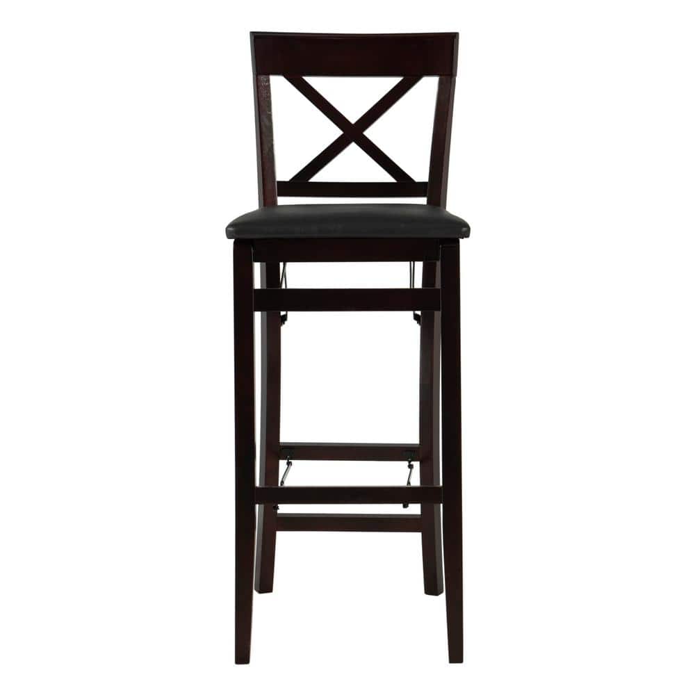 Merlot Wood and Dark Brown Faux Leather 30" Folding Barstool