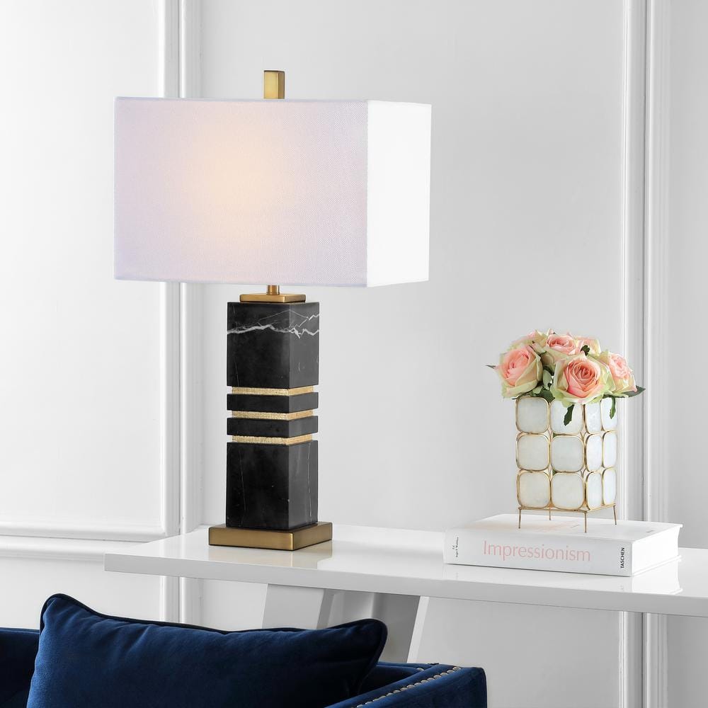 Jaxton Marble 27.5 in. Black/Gold Column Table Lamp with White Shade price history on PriceWatchPro