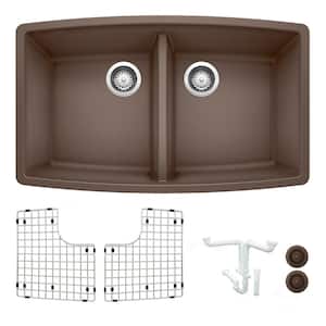 Performa 33 in. Undermount Double Bowl Cafe Granite Composite Kitchen Sink Kit with Accessories