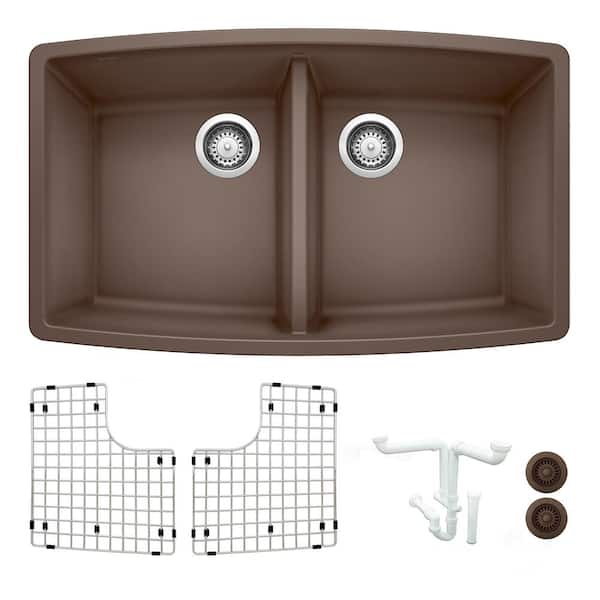 Blanco Performa 33 in. Undermount Double Bowl Cafe Granite Composite Kitchen Sink Kit with Accessories