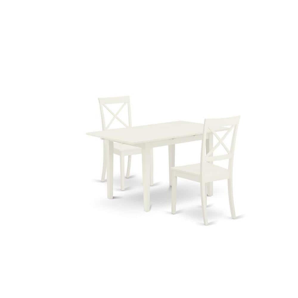 3-Piece Linen White Finish Rectangular Solid Wood Top with Butterfly Leaf Dining Table Set