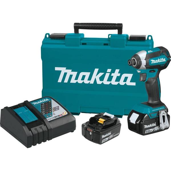 Makita 18-Volt LXT Lithium-Ion Brushless Cordless Impact Driver Kit with (2) Batteries 5.0Ah, Charger, Hard Case