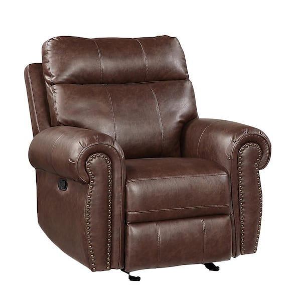 Lazzara Stader Brown Faux Leather Manual Glider Recliner