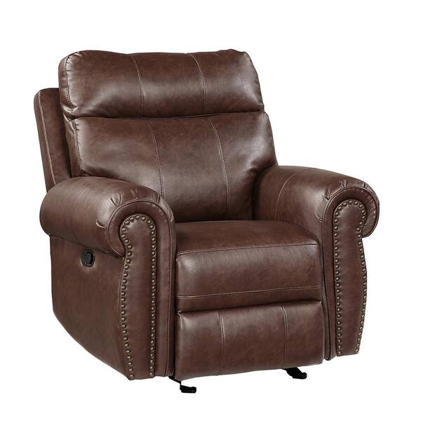 Stader Brown Faux Leather Manual Glider Recliner 9488BR-1 - The Home Depot