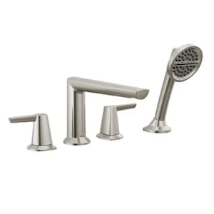 Galeon 2-Handle Deck-Mount Roman Tub Faucet Trim Kit in Lumicoat Stainless with Hand Shower (Valve Not Included)