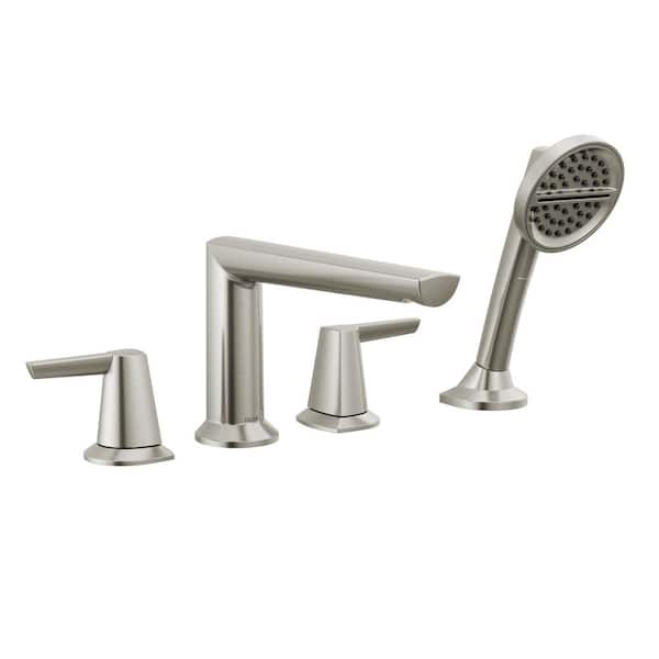 Delta Galeon 2-Handle Deck-Mount Roman Tub Faucet Trim Kit in Lumicoat Stainless with Hand Shower (Valve Not Included)